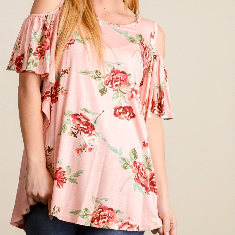 Pink floral cold shoulder